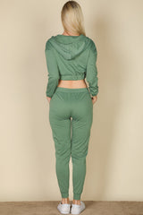 French Terry Cropped Cami with Zip-up Jacket and Joggers Set (CAPELLA)