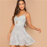 Black and White Backless Knot Detail Fit And Flare Cami Dress Women Sleeveless Casual Summer Spaghetti Strap Dresses