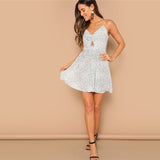 Black and White Backless Knot Detail Fit And Flare Cami Dress Women Sleeveless Casual Summer Spaghetti Strap Dresses