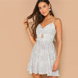 Black and White Backless Knot Detail Fit And Flare Cami Dress Women Sleeveless Casual Summer Spaghetti Strap Dresses