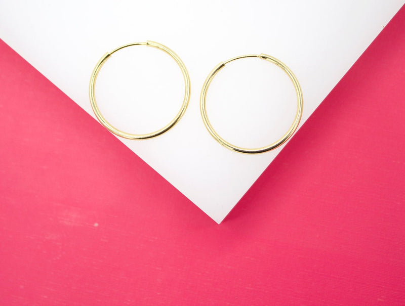 18K Gold Filled Slim Endless Hoop Stud Earrings (K106, 107, 108)