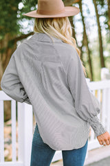 Skye Smocked Cuffed Striped Boyfriend Shirt with Pocket