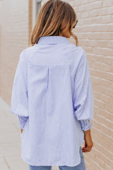 Skye Smocked Cuffed Striped Boyfriend Shirt with Pocket