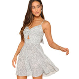 Black and White Backless Knot Detail Fit And Flare Cami Dress Women Sleeveless Casual Summer Spaghetti Strap Dresses